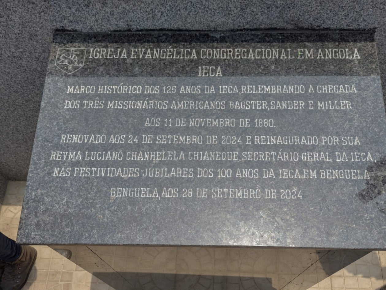 IECA’s plaque commemorating American missionaries, located in Benguela, Angola, September 2024