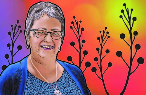 illustration of Jean Becker with plant design elements