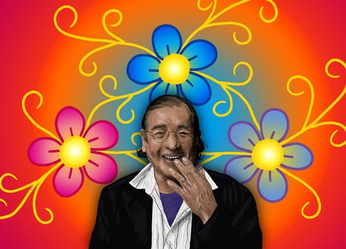 Illustration of Tomson Highway with flowers