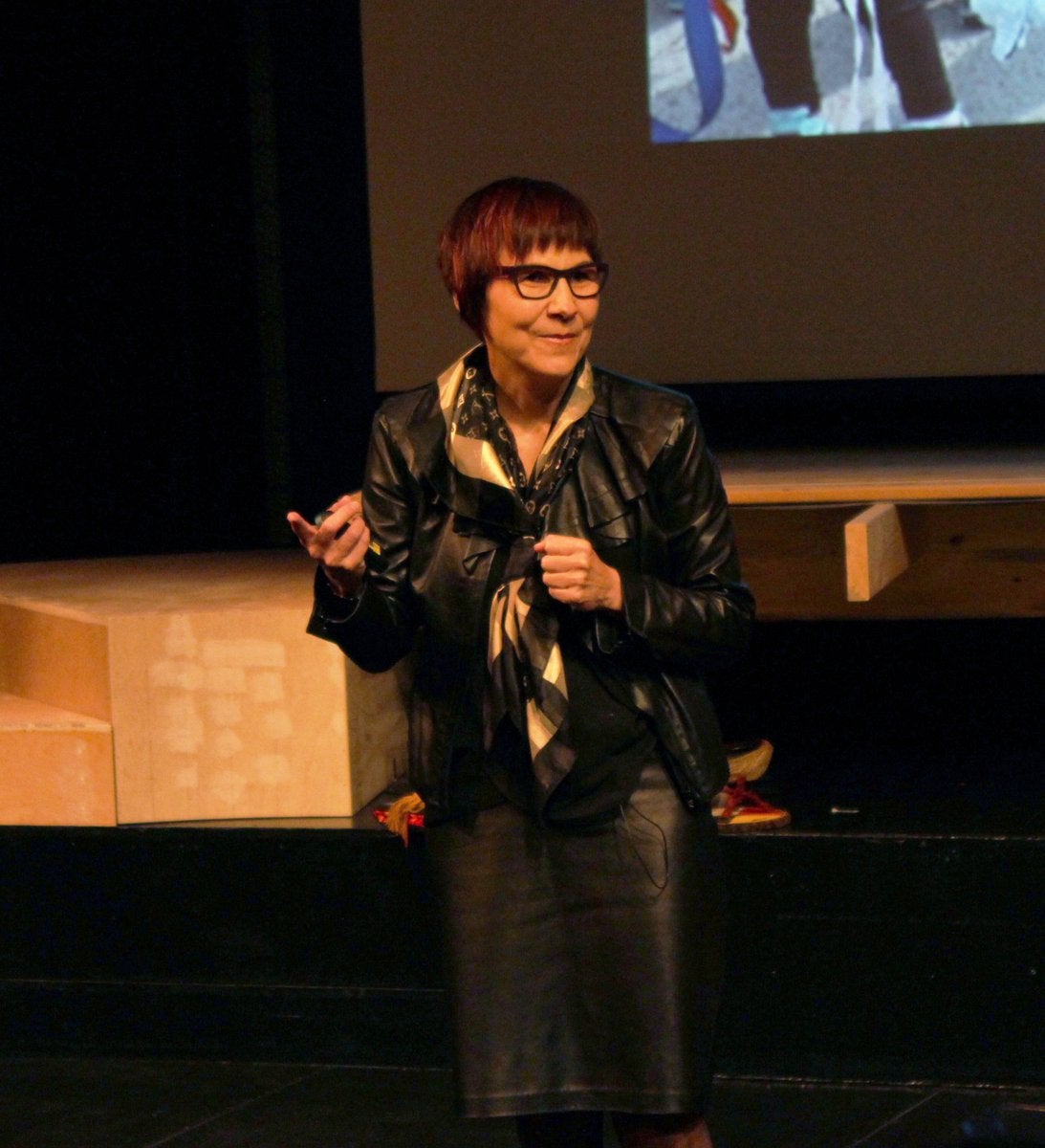 Cindy Blackstock on stage speaking