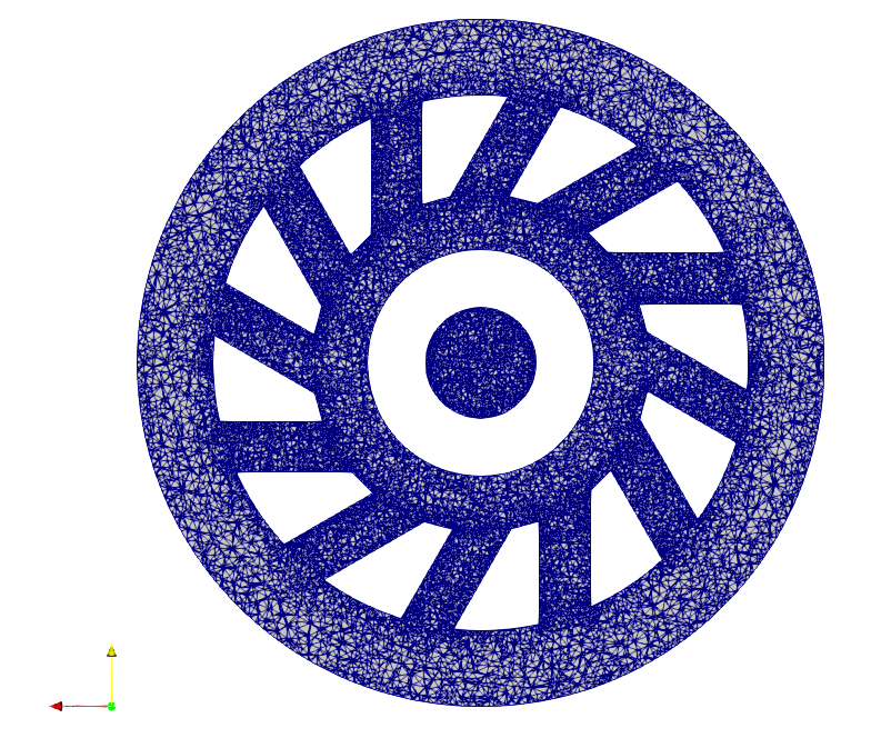 A sectional view in the swirl-stabilized burner grid normal to the swirler to show its shape and the grid intensity at this location