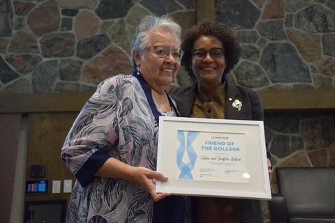 Eileen Antone accepting an award on behalf of herself and her husband Grafton Antone Chancellor Michaëlle Jean 