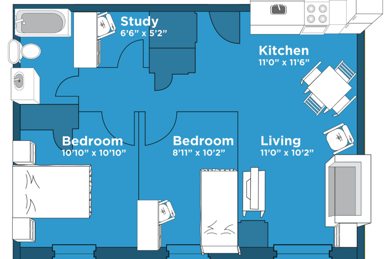 2 bedroom shared suite or apartment layout 