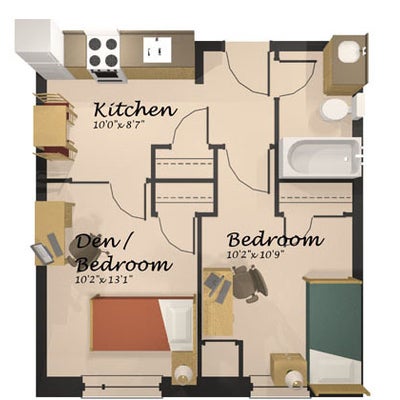 A floor plan of the upper-year shared suite