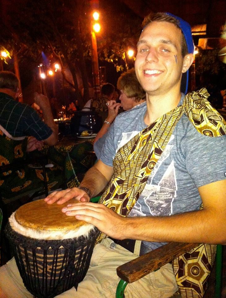 Tomm Mandryk plays an African drum