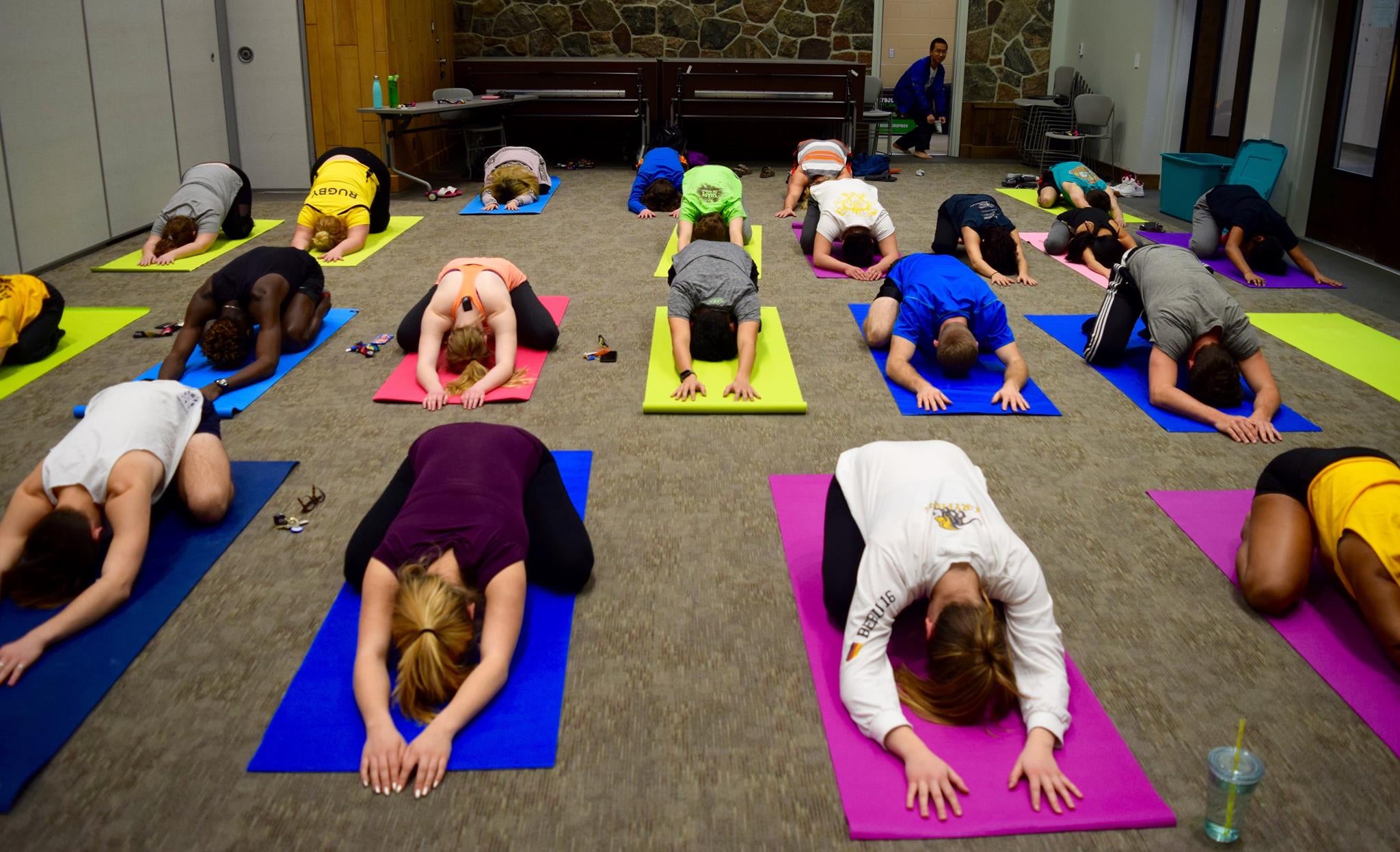 students participating in yoga