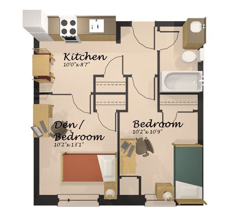 A floor plan of the economy suite
