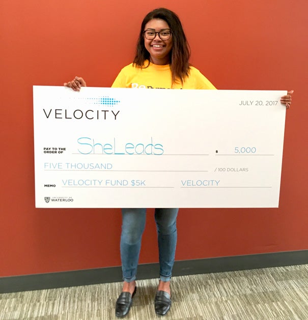 Cassie with her $5K Velocity Fund Cheque