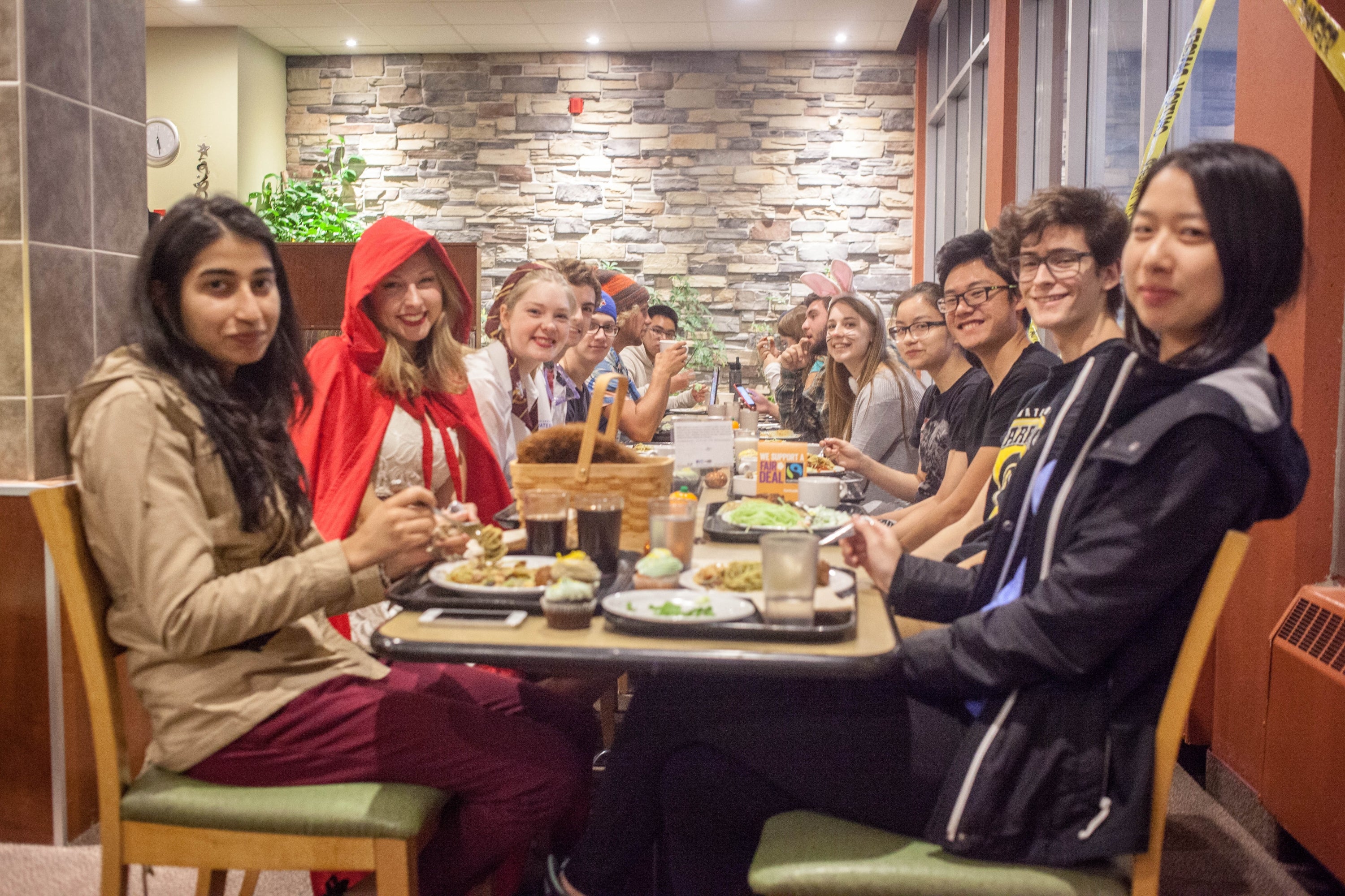 group of students at dinner