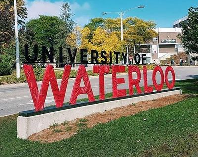 The Waterloo sign wrapped in red for the United Way Launch