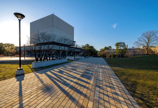 The UWaterloo sign outside of the Dana Porter Library