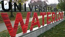 University of Waterloo sign wrapped in red