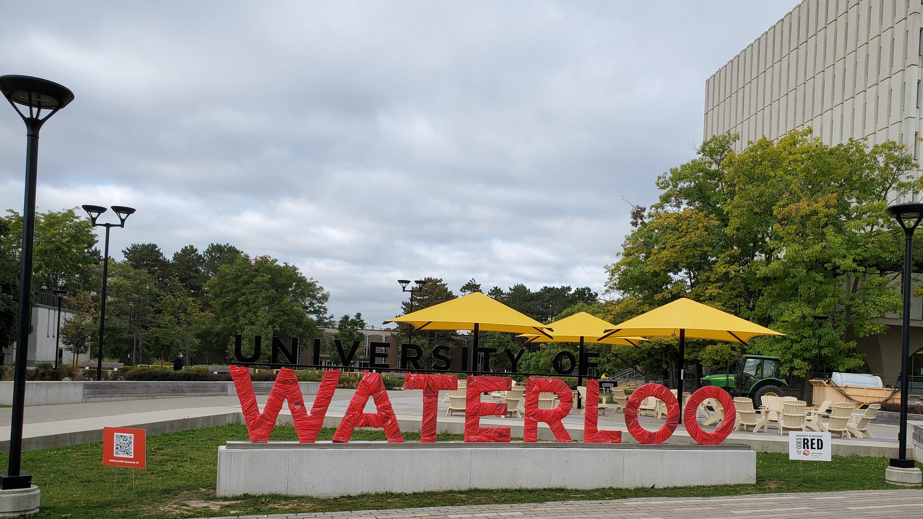 UWaterloo sign wrapped in red for United Way