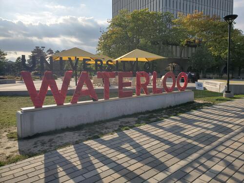University of Waterloo sign wrapped in red