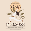 Poster advertising yoga session featuing an illustration of a woman in a yoga pose with plants
