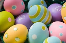 pink, yellow and blue coloured eggs
