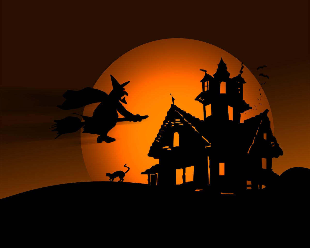 witch flying over house at night