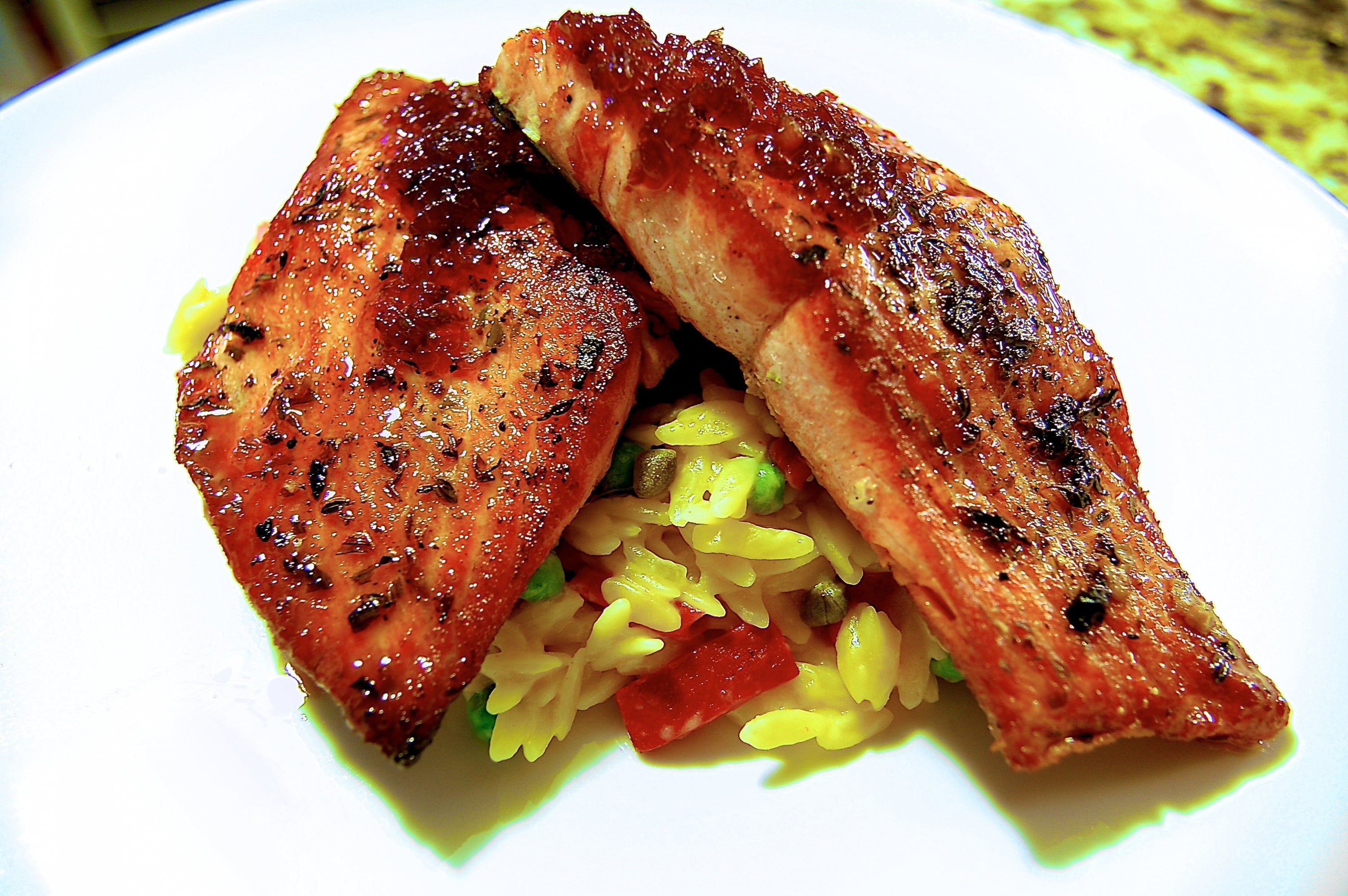 Pan seared salmon with risotto