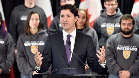 Justin Trudeau speaking at a University of Waterloo event