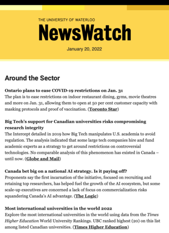 Sample of NewsWatch email