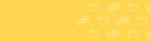 Yellow banner with speech bubble and web browser icons