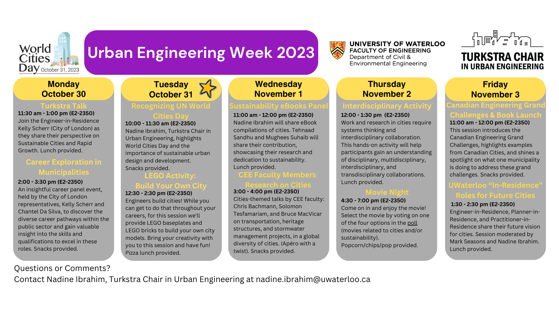 Urban Engineering Week Calendar 
