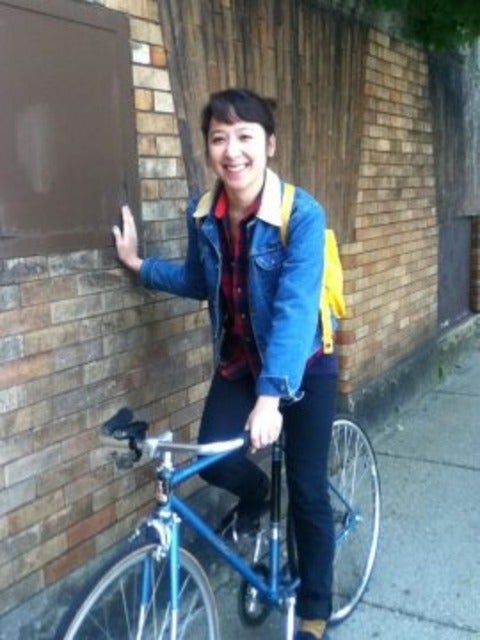 Hanna Negami on a bicycle