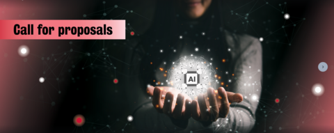 Call for proposals with person holind AI globe