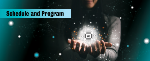 Schedule and Program with person holding a floating AI sphere