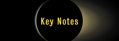 Key Notes written in yellow and centred in a black circle with a yellow shadow