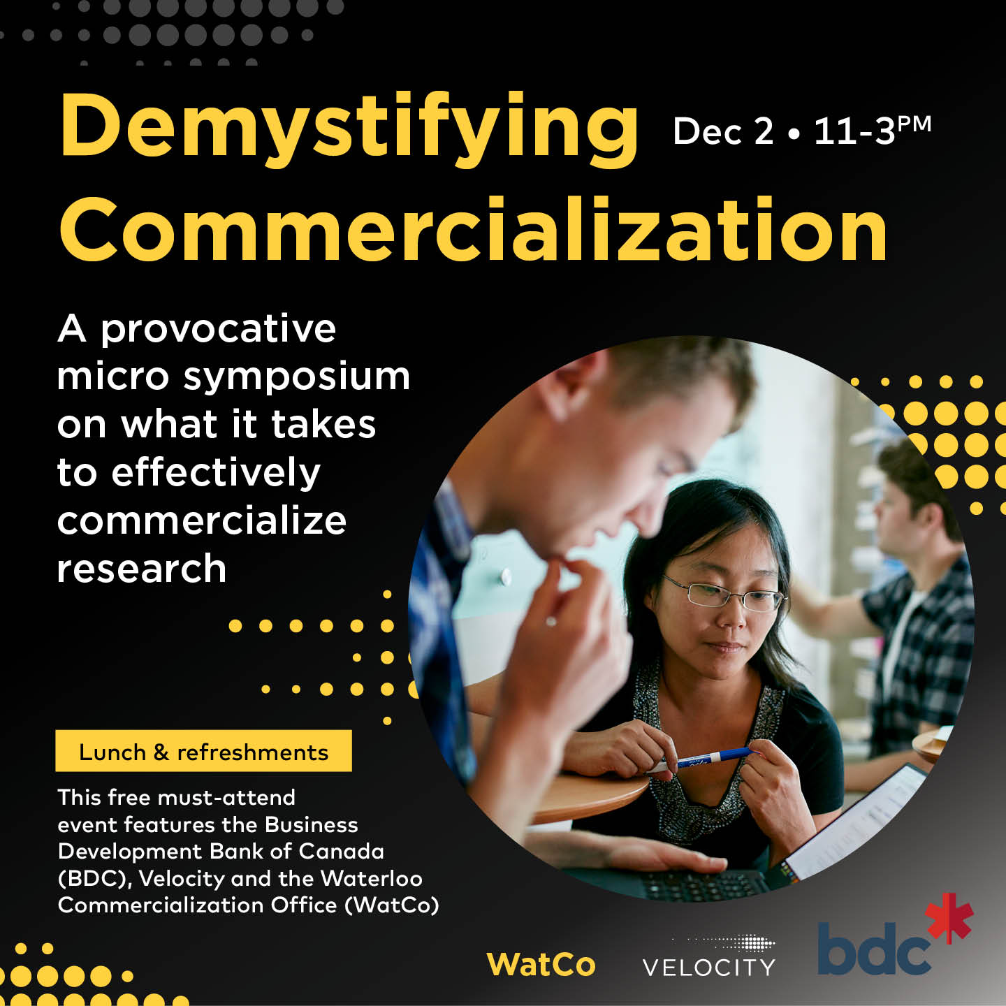 Poster for the demystifying commercialization event
