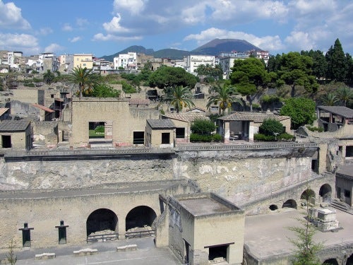 View from the edge of Herculaneum toward Vesuvius