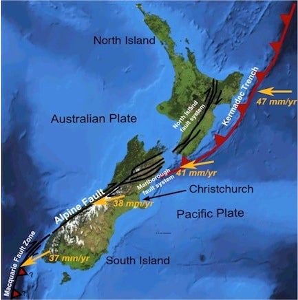 Major New Zealand faults map