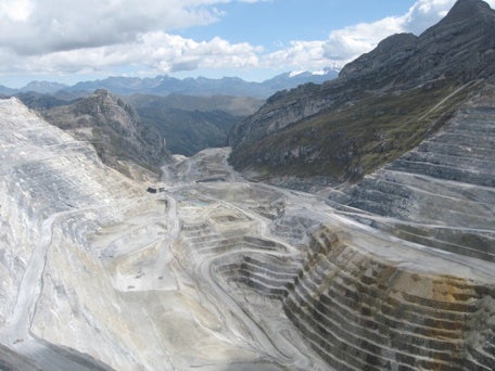 View into the open pit at Antamina Mine.
