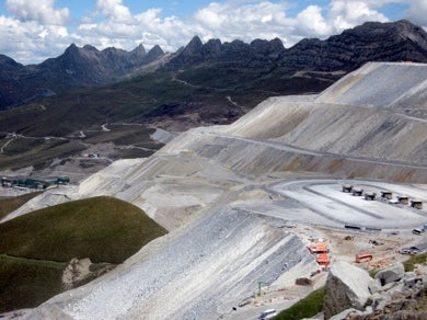 View of waste rock dumps at Antamina Mine.