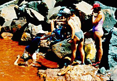 JIMES team at work in the iron-rich water of St. Nikolas Bay, Palea Kameni