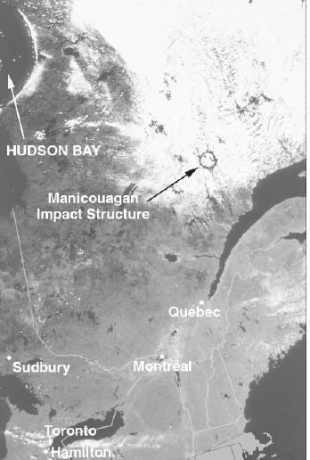 Satellite image of the Manicouagan impact site