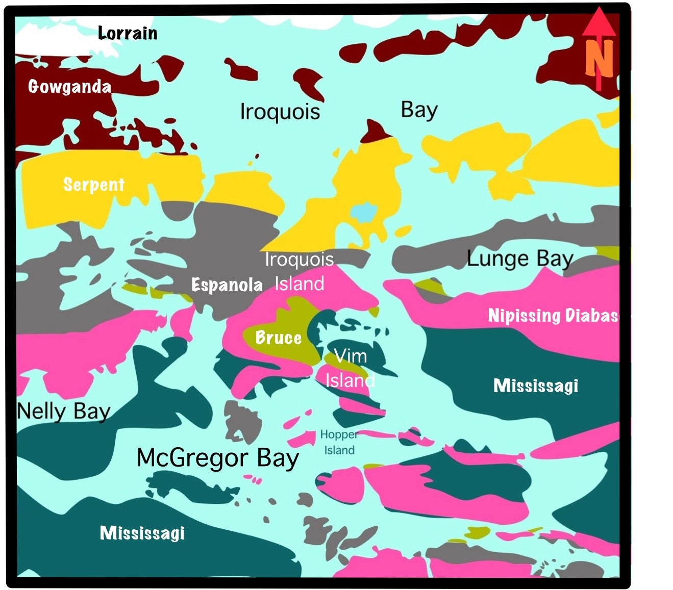 Cartoonish map of McGregor Bay area.