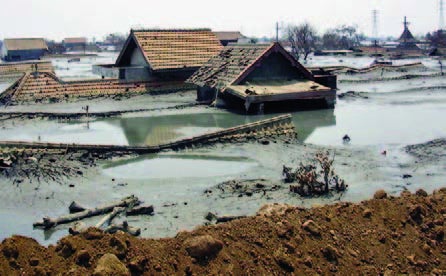 One of the small adjacent villages flooded by mud and water from Lusi.