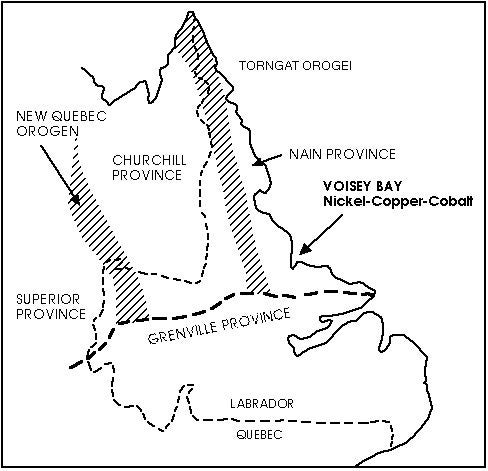 Regional geology of northern Labrador and the location of the Voisey's Bay deposit.