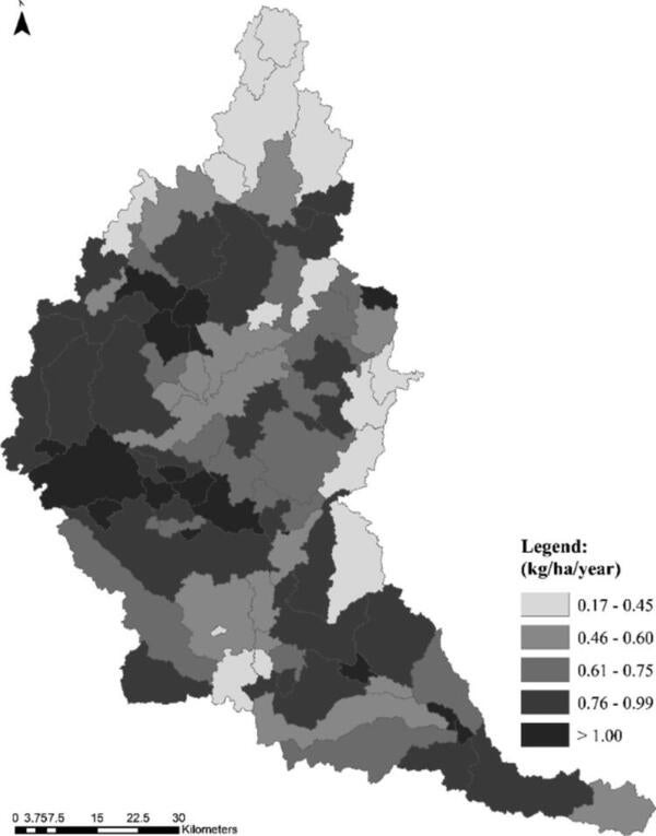  Spatial distribution of average total phosphorus baseline loads