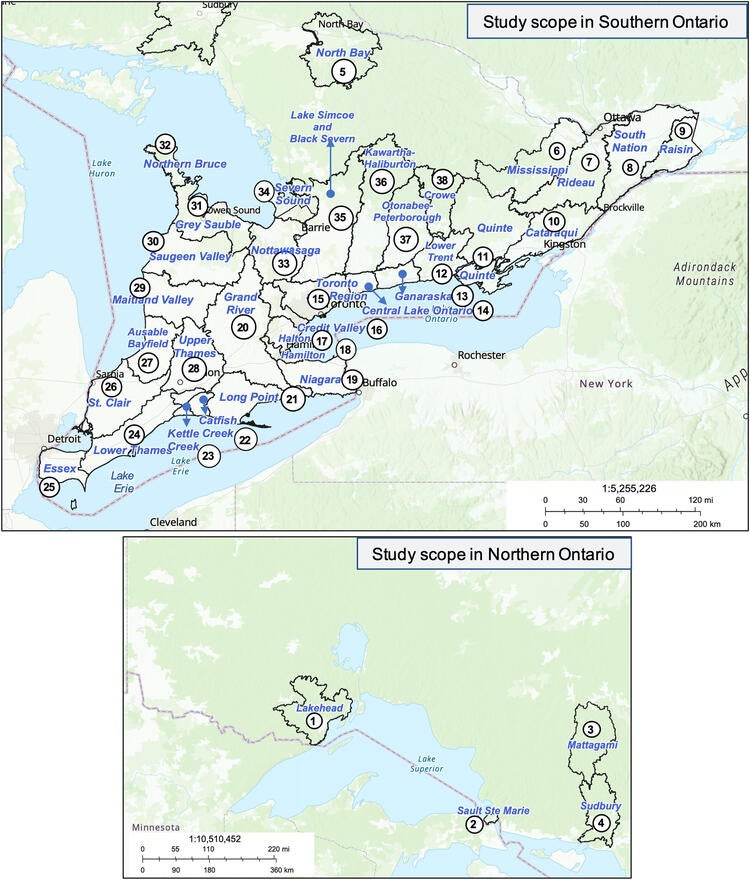  Study subwatersheds in Ontario, Canada
