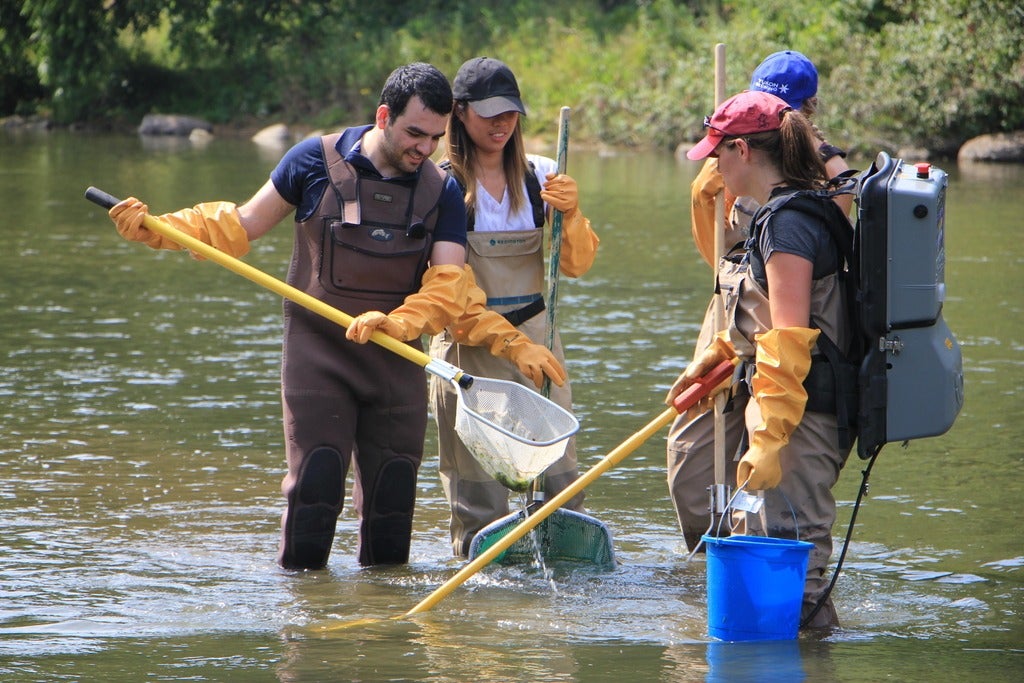 Students electrofishing in Grand River