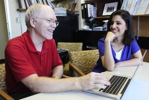 Wayne Parker with graduate student in classroom 