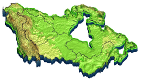 HydroGeoSphere model image of Canada showing landscape relief.