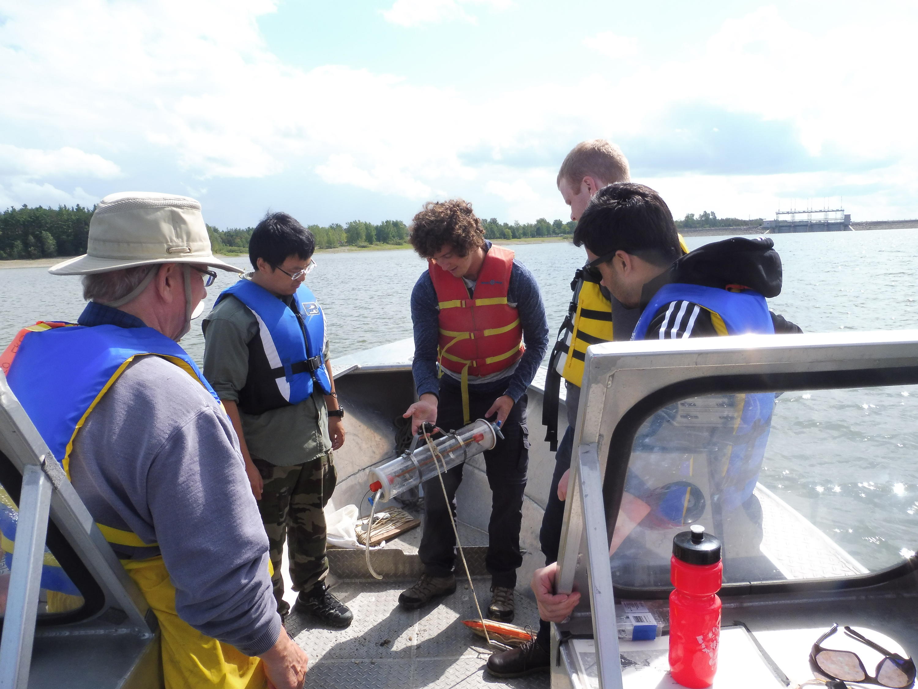students on boat in grand river watershed