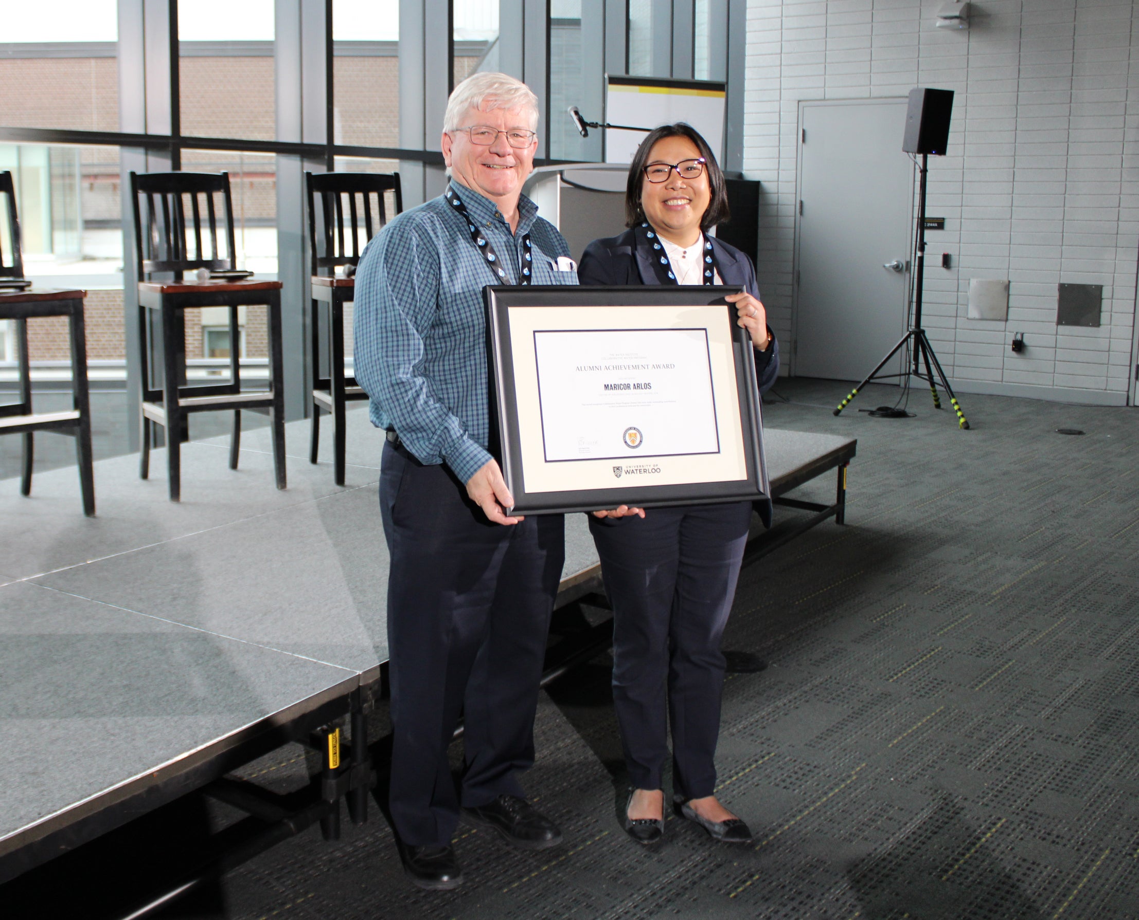 Dr. Mark Servos, Director Emeritus, Collaborative Water Program, professor, Canada Research Chair in Water Quality Protection, Department of Biology and Dr. Maricor Arlos, 2023 CWP Alumni Achievement Award winner.