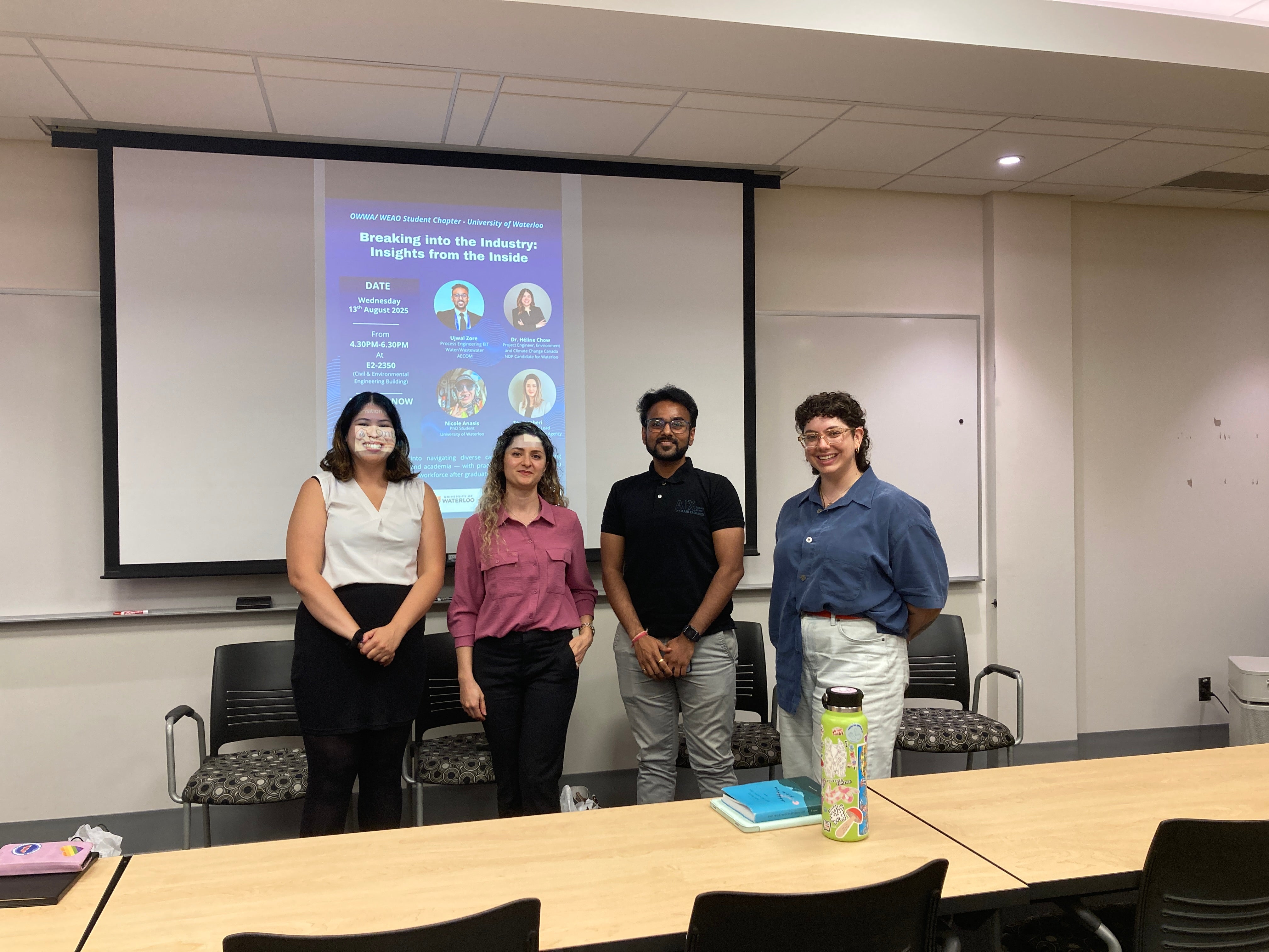 Room with students sitting next to tables at the career panel event