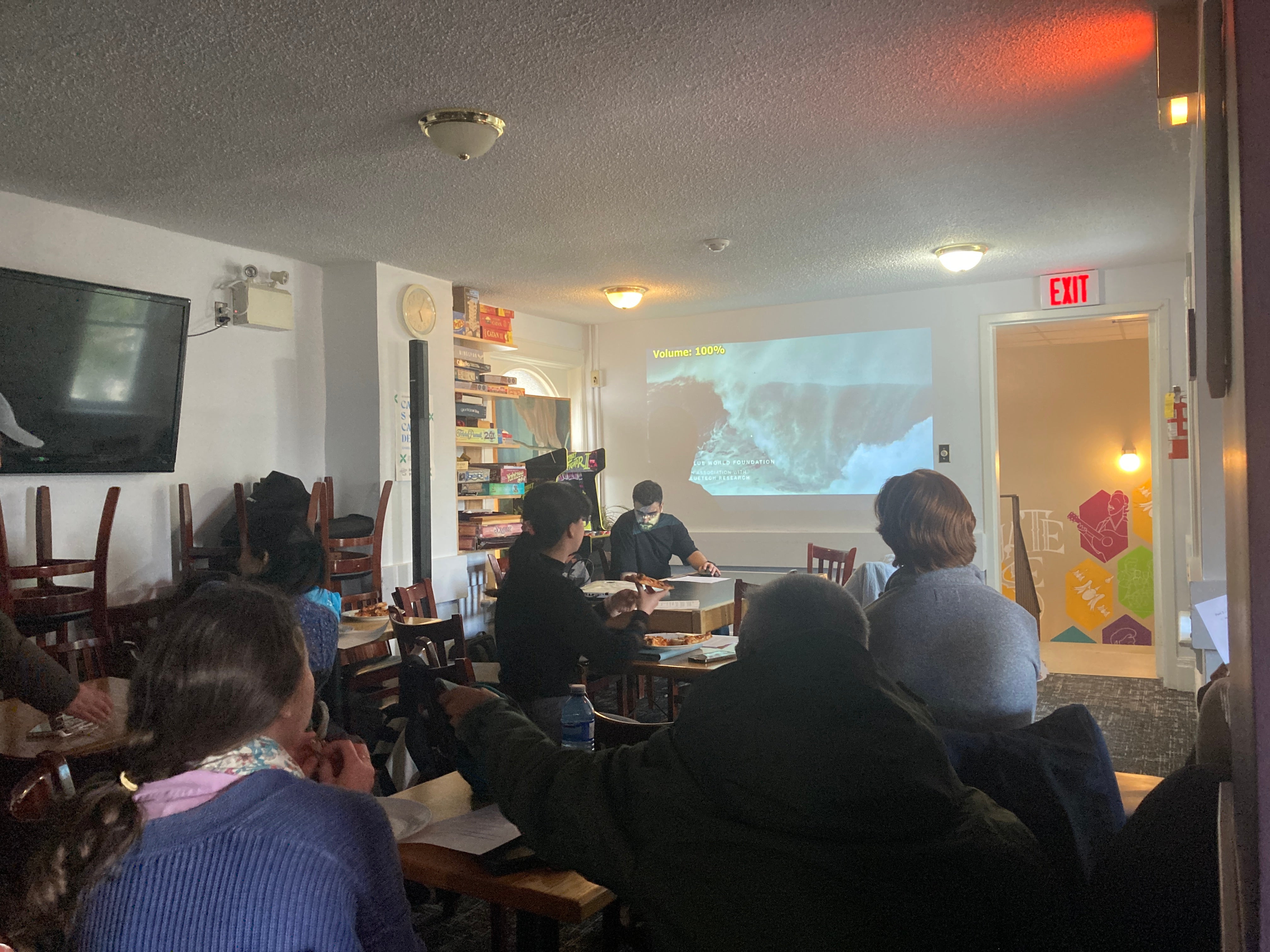 Students attending the water film night event