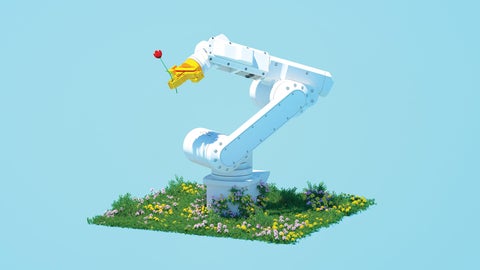 illustration of a robotic arm holding a balloon